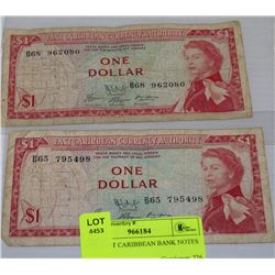 2- $1 EAST CARIBBEAN BANK NOTES