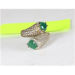 STERLING SILVER EMERALD & CZ RING - 13.2 GRAMS