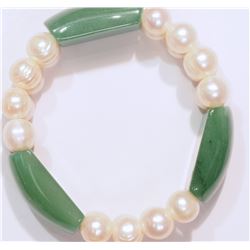 NATURAL FRESHWATER & JADEITE BRACELET W/ COA
