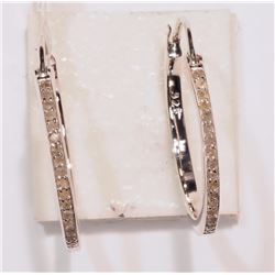STERLING SILVER DIAMOND HOOP EARRINGS W/ COA