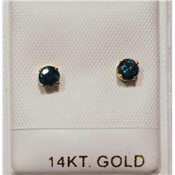 14KT GOLD BLUE GREEN DIAMOND EARRINGS W/ COA