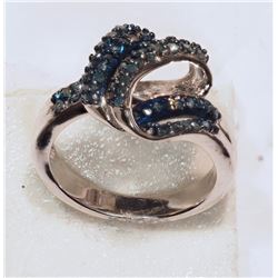 STERLING SILVER BLUE DIAMOND RING W/ COA