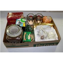 FLAT OF ASSORTED CANDLES,ETC