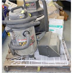 LOTS OF 2 SHOP VACS, OUT DOOR LIGHTING AND FIRE EX