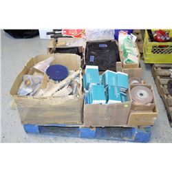 SKID OF MISC FASTNERS, LUNCH BAGS & WELDING ACCES.