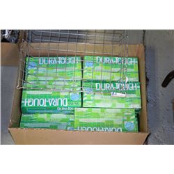 LOT OF 11 VINYL GLOVES SIZE 12 AND WIRE BASKET