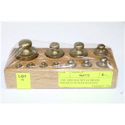 11PC VINTAGE SET OF BRASS BALANCE SCALES WEIGHTS