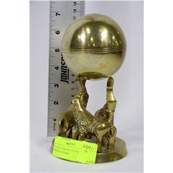 VINTAGE 3 BRASS ELEPHANTS HOLDING SPHERE