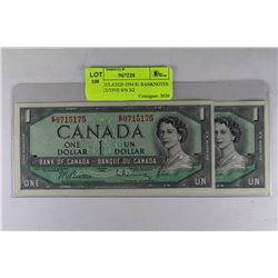 UNCIRCULATED 1954 $1 BANKNOTES CONSECUTIVE S/N X2