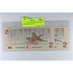 UNCIRCULATED 1986 "ROBIN" NOTES CONSECUTIVE S/N X2