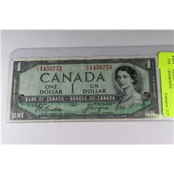 1954 CANADIAN "DEVIL'S FACE" ONE DOLLAR BANKNOTE