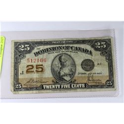 1923 DOMINION OF CANADA 25 CENT SHINPLASTER