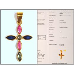 #2-18KT GOLD MULTICOLOURED SAPPHIRE (0.92CT) CROSS