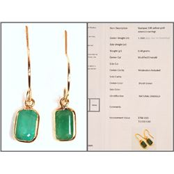 #4-14KT GOLD EMERALD (1.10CT) EARRINGS WITH COA