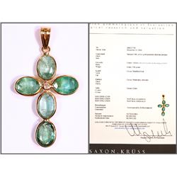 #8-14KT GOLD EMERALD (3.6CT) AND DIAMOND CROSS