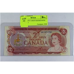 SCARCE 1974 3 DIGIT RADAR NOTE - S/N 1071701