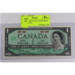 GEM UNC 1967 NO S/N CENTENNIAL $1 BANKNOTE