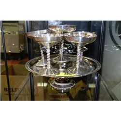 SIX SILVER GOBLETS ON STAND
