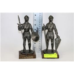 PAIR OF HEAVY METAL KNIGHT FIGURINES