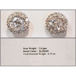 #36-14KT GOLD DIAMOND (0.59CT)HALO EARRINGS W/COA