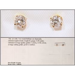#44-14KT GOLD DIAMOND (0.40CT) EARRINGSW/COA