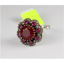 LADIES VINTAGE SILVER AND RUBY RING SZ 7 3/4
