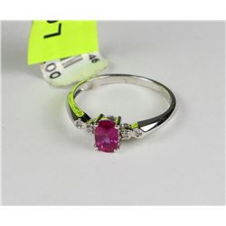 LADIES 18K WHITE GOLD RUBY AND DIAMOND RING SZ 6