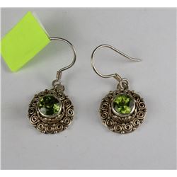 LADIES SILVER EARRINGS WITH GREEN STONE