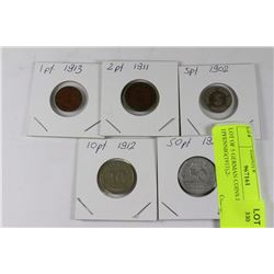 LOT OF 5 GERMAN COINS INCL. 1PFENNIG(1913),2-