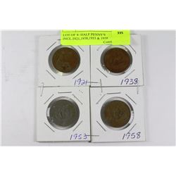 LOT OF 4- HALF PENNY'S INCL.1921,1938,1953 & 1958