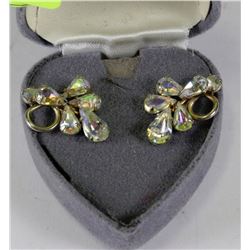 VINTAGE SIGNED SHERMAN AURORA BOREALIS EARRINGS