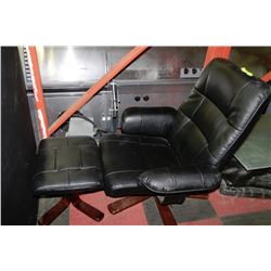 WOOD & LEATHERETTE CHAIR & OTTOMAN