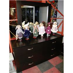 DARK BROWN 6 DRAW DRESSER WITH MIRROR