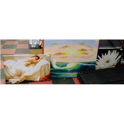 LOT OF 3 CANVAS PAINTING OF LARGE BEACH SCENE,