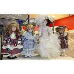 ESTATE COLLECTION OF 4 SOLE SEEING PORCELIAN DOLLS