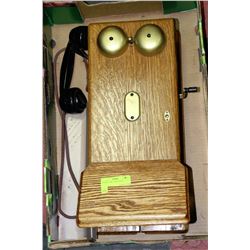 ANTIQUE OAK WALL PHONE
