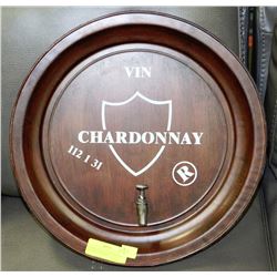CHARDONNAY ROUND WALL KEG AND METAL PLAQUE
