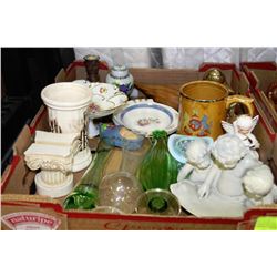 TRAY OF COLLECTIBLES INCLUDING WOOD CARVED DUCK