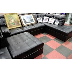 LARGE BLACK LEATHERETTE L SHAPE SECTIONAL WITH