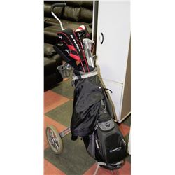 SET OF JOHN DALY GOLF CLUBS WITH PULL CART,COVERS