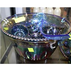 CARNIVAL GLASS PUNCHBOWL & 12 CUP SET