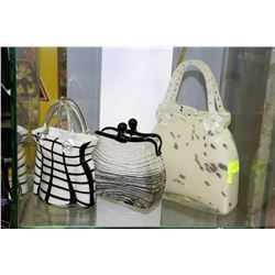 LOT OF 3 ART GLASS PURSES