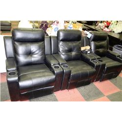 BLACK LEATHERETTE 3 PC ELECTRIC RECLINING HOME