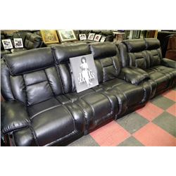 BLACK PERFORATED LEATHERETTE RECLINING SOFA AND