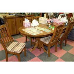 HEAVY SOLID WOOD DINING ROOM TABLE, HUTCH & 6 SIDE