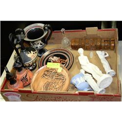 TRAY OF MOSTLY GREEK VASES, PITCHERS & STATUES