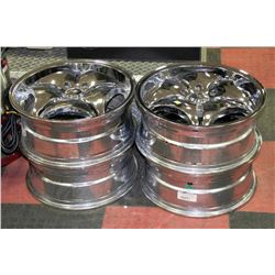 SET OF 4 CHROME 5 BOLT RIMS-SIZE UNKNOWN