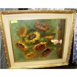 FRAMED OIL ON CANVAS PAINTING OF SUNFLOWERS-SIGNED