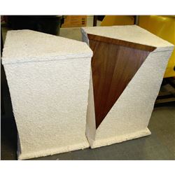 PAIR OF WHITE/BROWN END TABLES