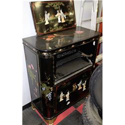 DAMAGED HANDPAINTED CHINOISERIE PATTERNED CABINET